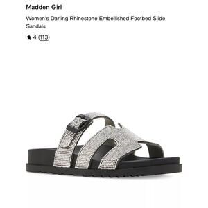 Madden Girl Darling-R Shoes Women's Size 7 Silver Rhinestone Slide Sandals New